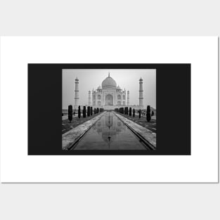 Taj Mahal at Dawn in Black and White Posters and Art